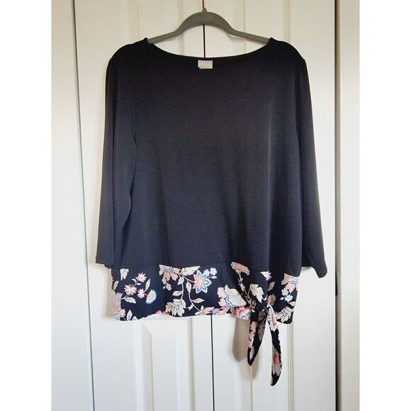 Chico's 2 Black Top Shirt Long Sleeve Hip Tie Slinky Stretch‎ Size Large - Picture 1 of 6